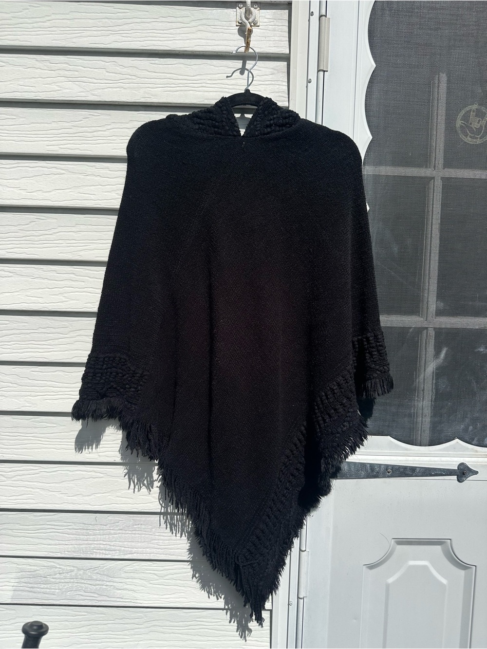 Apt. 9 Black Hooded Fringe Poncho Sweater Woman’s OS